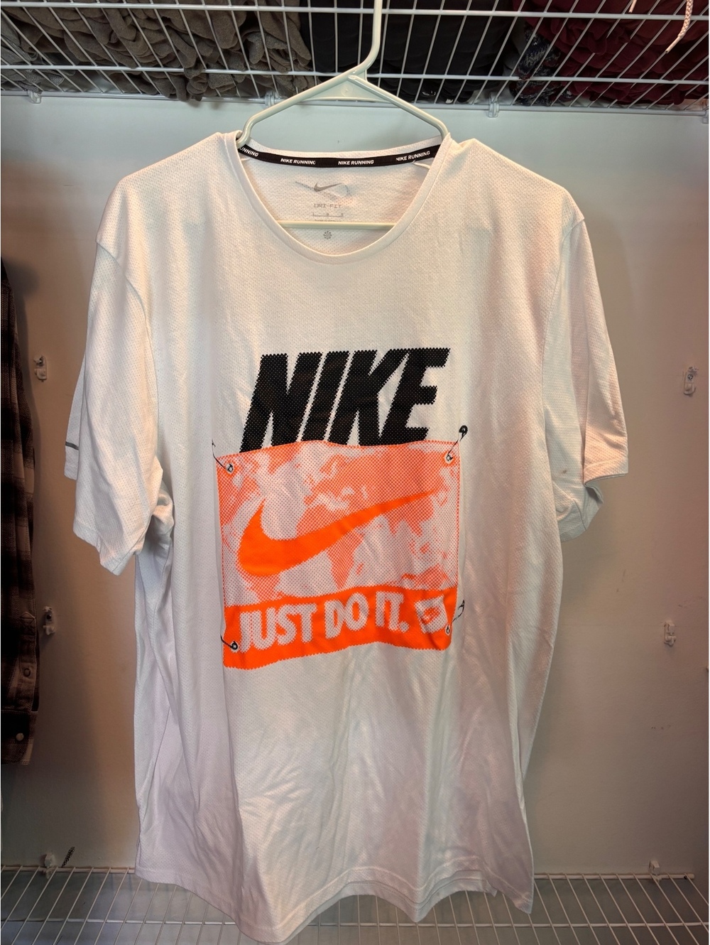 Nike Running Dri-Fit White T-Shirt with Orange and Black 'NI